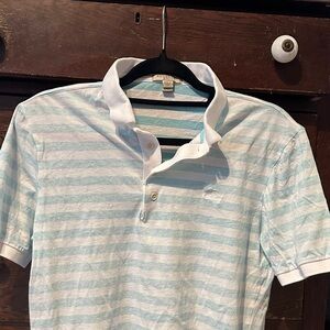 Burberry Light Blue and White Striped Polo